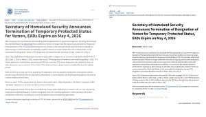 واشنطن تشرح تفاصيل وضع الحماية المؤقتة لليمنيين المنتهي في مايو القادم