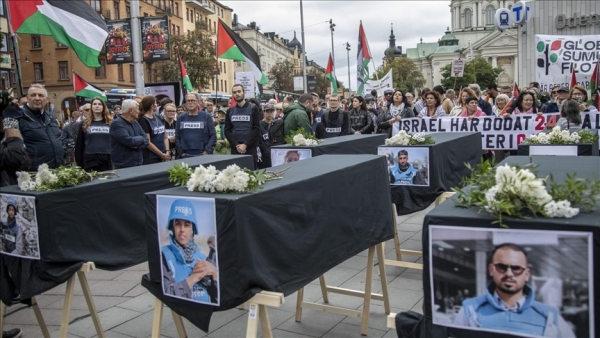 ستوكهولم.. مظاهرة ضد الإبادة واستهداف الصحفيين بغزة